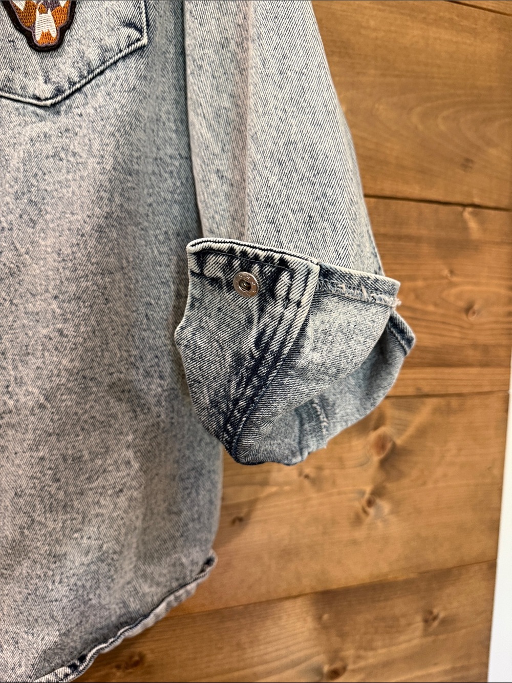 blue b Light Blue Wash Patchwork Denim Jacket - Western Style - Picture 5 of 8